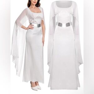 Princess Leia Costume Dress + Belt Adult Women | White | M + Free Accessories